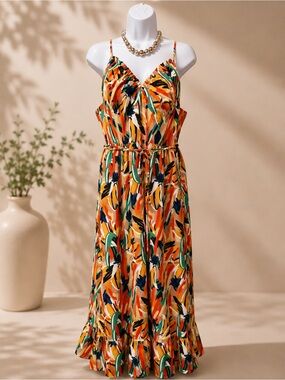 Commence- Summer V-Neck Spaghetti Strap Maxi Dress in Multi-Color (NWT)